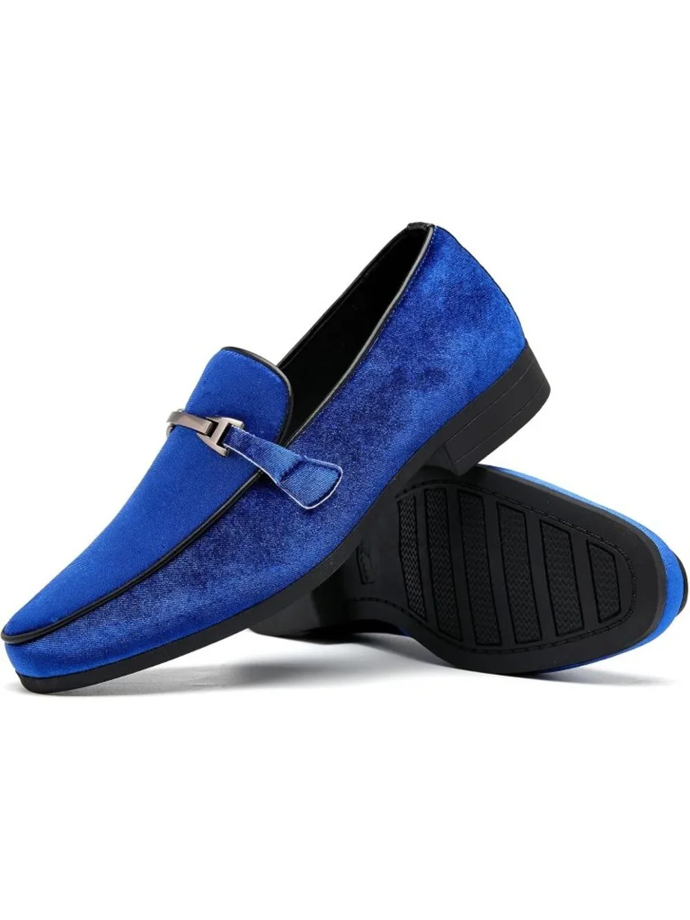 Men's Blue Velvet Loafers Slip-On Comfortable Formal Dress Shoes Casual